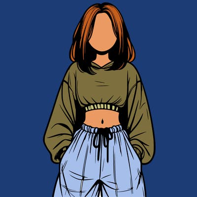 realistic girl faceless with baggy pants and a crop top