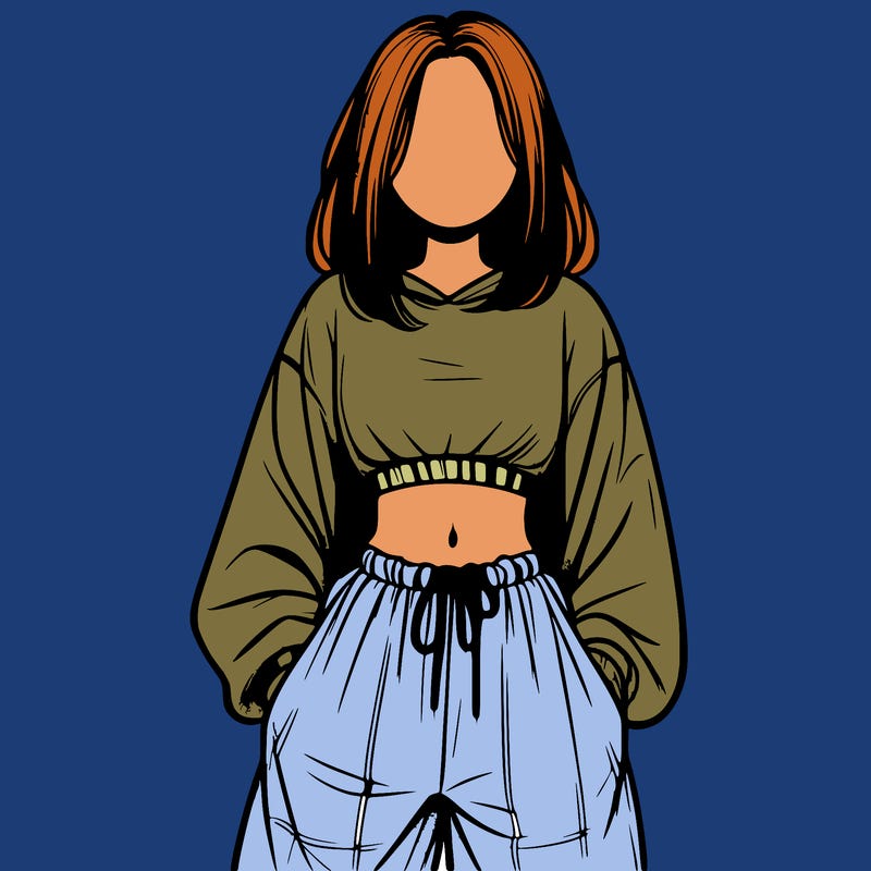 realistic girl faceless with baggy pants and a crop top