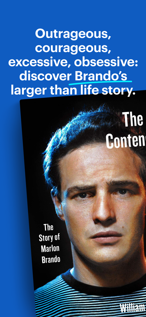 A promotional screen for a Marlon Brando biography on the Bookmate reading app