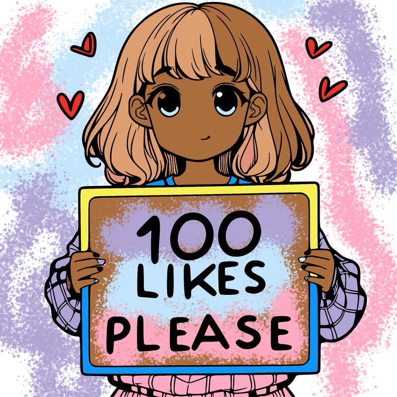 a girl holding a sign saying 100 likes please