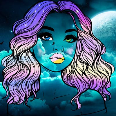 realistic girl with wavy hair and lips