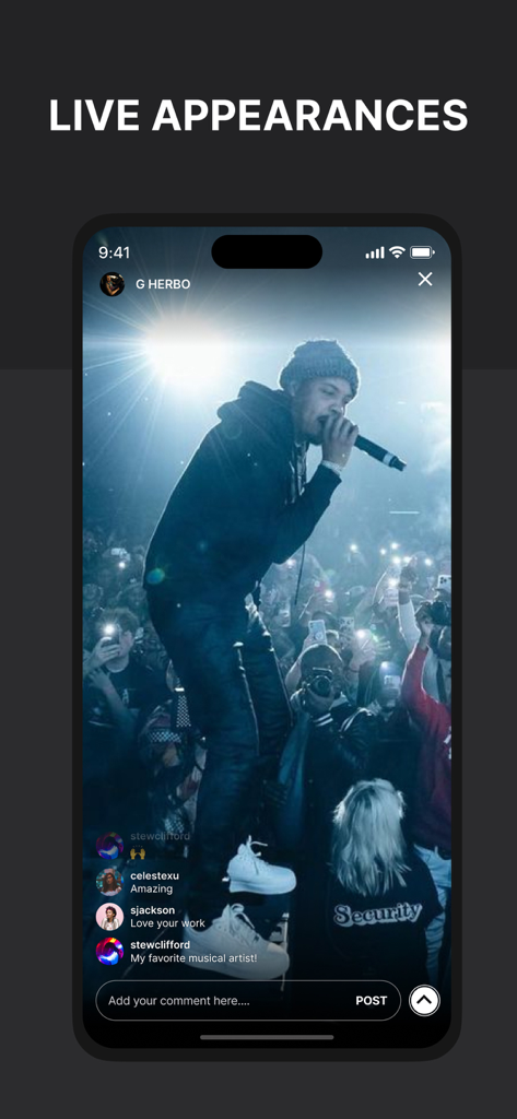 G Herbo live performance stream in the official app with fan comments