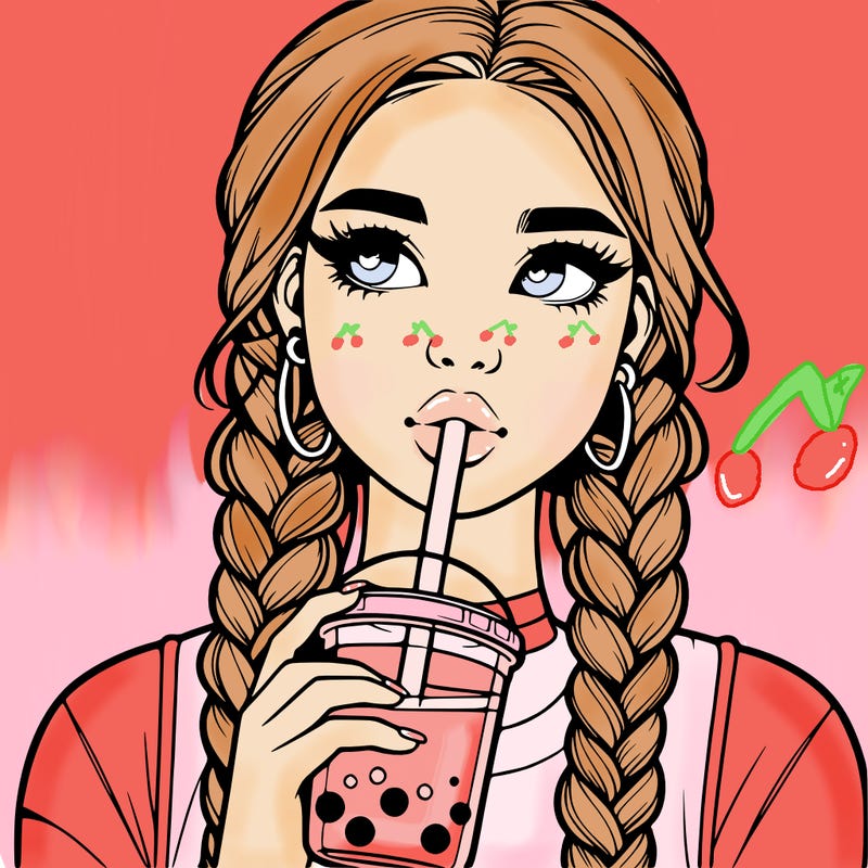 realistic girl with braided hair drinking boba