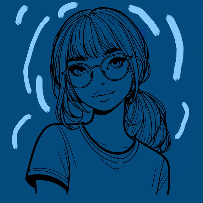 realistic girl with freckles and clear glasses