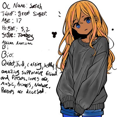 manga teen girl  in a sweater and baggy pants