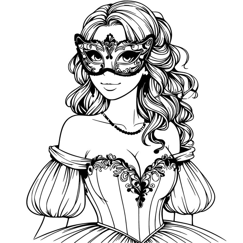 realistic woman in masquerade mask in ball gown