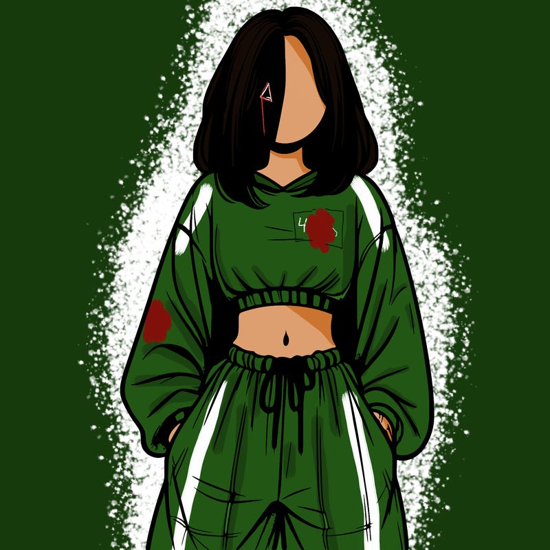 realistic girl faceless with baggy pants and a crop top