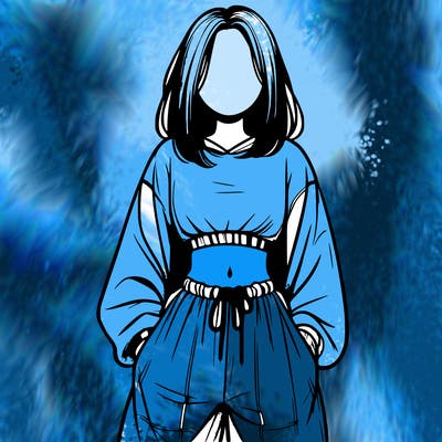 realistic girl faceless with baggy pants and a crop top