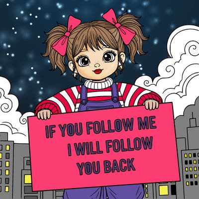 a cute girl holding a sign that says if you follow me i will follow you back