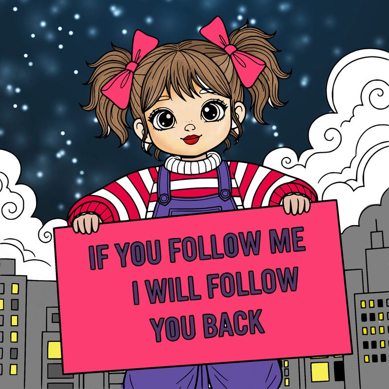 a cute girl holding a sign that says if you follow me i will follow you back