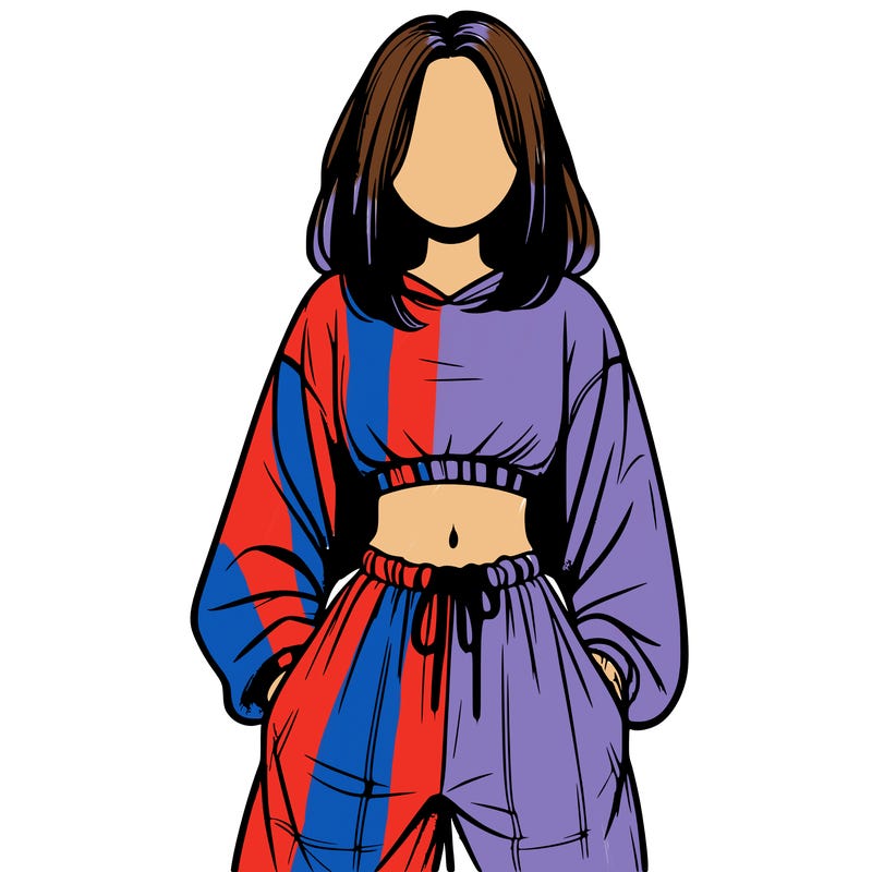 realistic girl faceless with baggy pants and a crop top