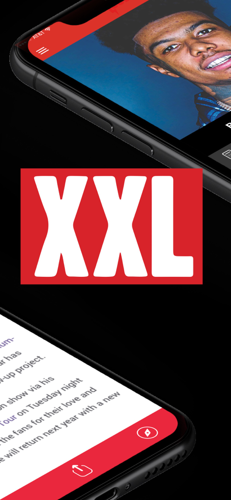 Aplicación móvil de XXL Mag que muestra noticias de hip hop y entrevistas con artistas