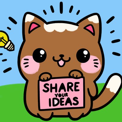 a cute cat saying share your ideas