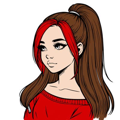 realistic girl with a high ponytail