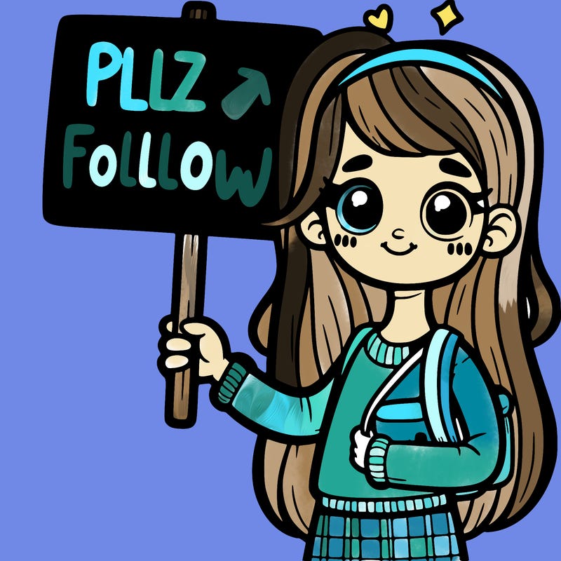 girl holding a sign saying plz follow