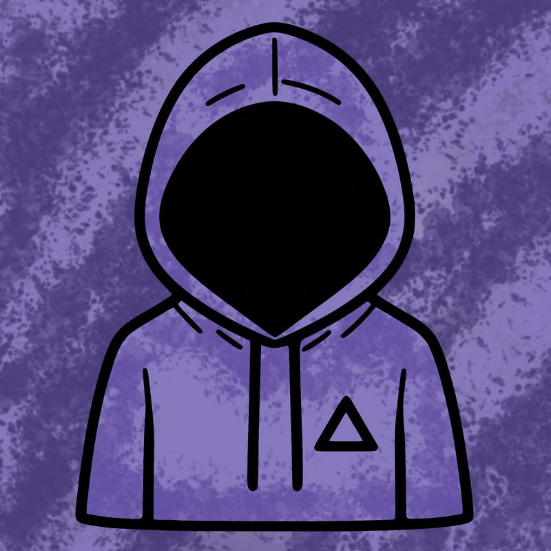 a person with non face waering a hoodie with a small triangle symbol