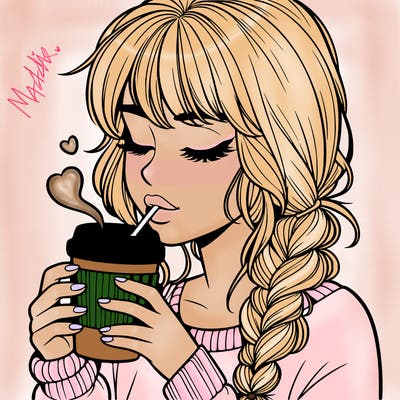 realistic girl drinking coffee