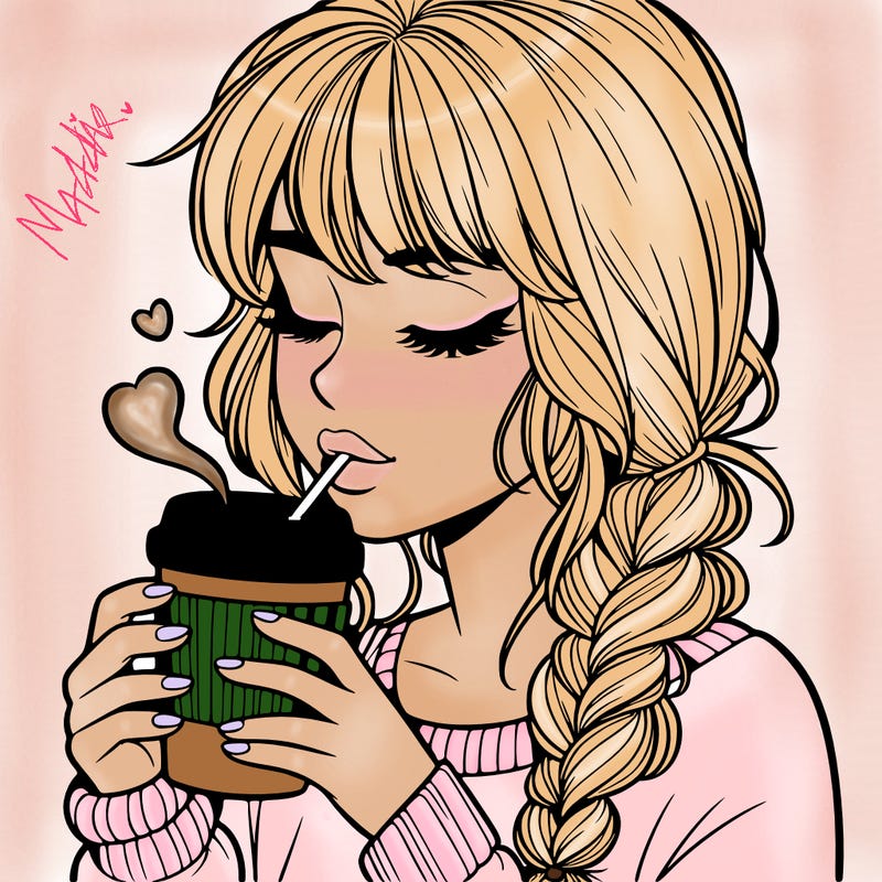 realistic girl drinking coffee