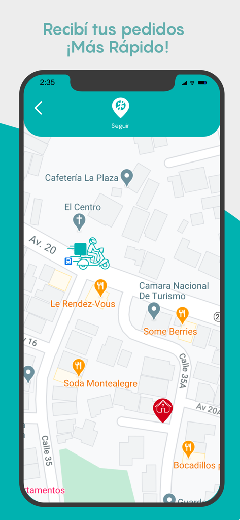 Fischel Farmacias - Fischel Farmacias mobile app screen showing real-time delivery tracking on a city map with a scooter icon