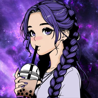 realistic girl with braided hair drinking boba