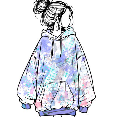 realistic girl with a oversized sweatshirt on and a bun