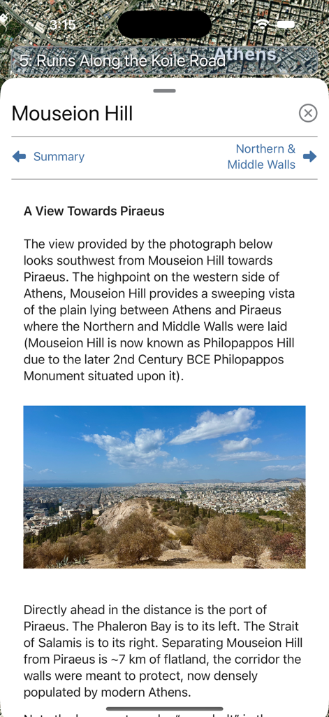 The Athenian Long Walls - Panoramic view of Piraeus from Mouseion Hill within the Athenian Long Walls mobile travel guide