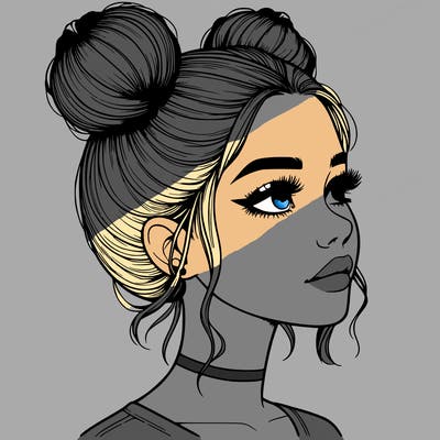 realistic girl with buns on the top of her head