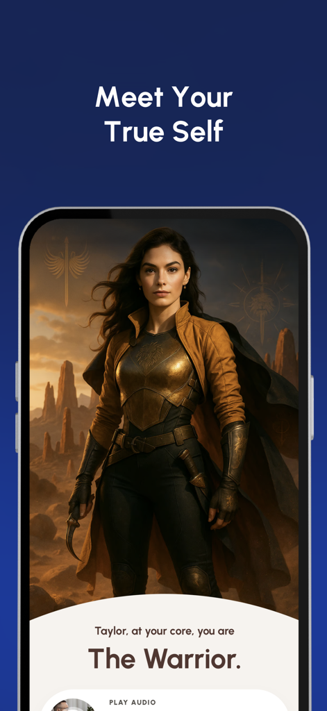 Shadow Work - Mindberg - Mindberg app interface showing a user their personality result as The Warrior archetype