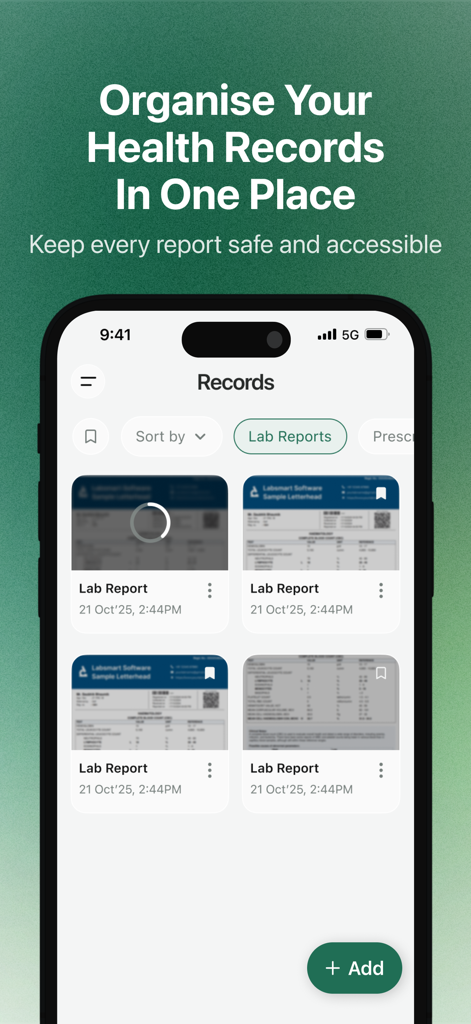 August, Your 24/7 Health AI - Interface of the August health app showing a dashboard of organized lab reports and medical records.