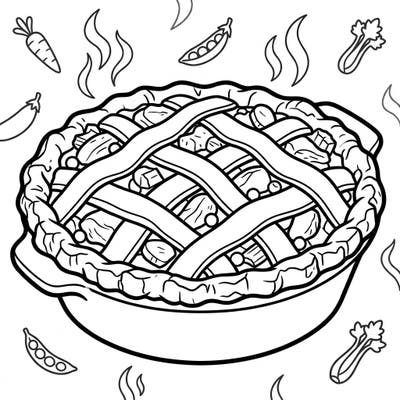 Introduce your little one to the joy of cooking and coloring with this delightful chicken pot pie page. Designed especially for toddlers, its bold lines and large areas are perfect for developing fine motor skills and sparking creativity.