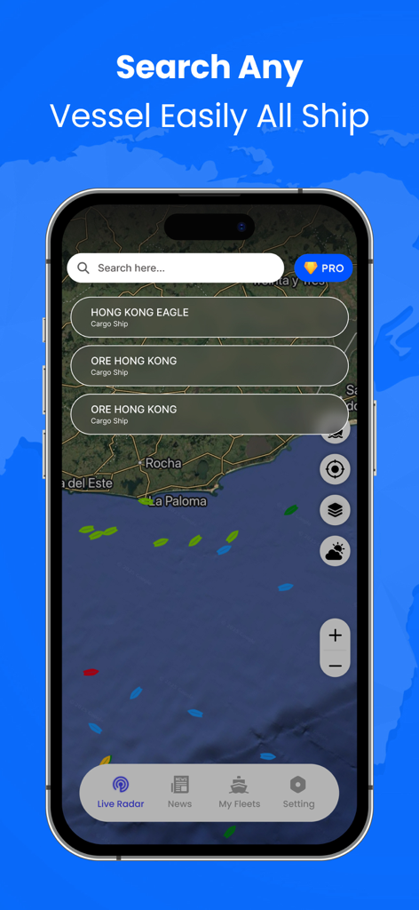 Vessel search interface on the Ship Tracker live radar map