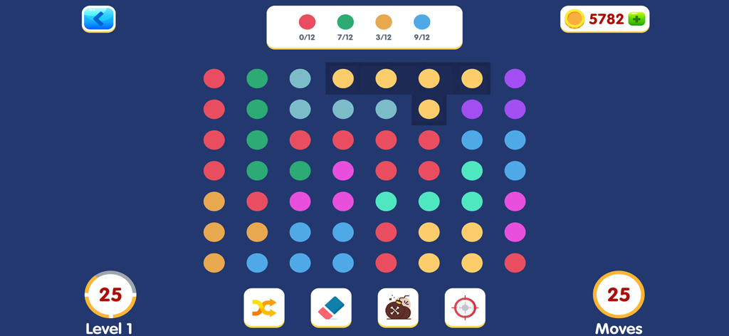 Two Link - Connect the Dots - A colorful grid of dots in the Two Link connect the dots puzzle game.