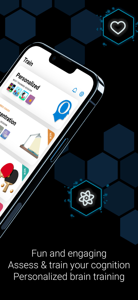 CogniFit - Brain Training - Interface do aplicativo CogniFit em um smartphone mostrando opções de treinamento cerebral personalizado