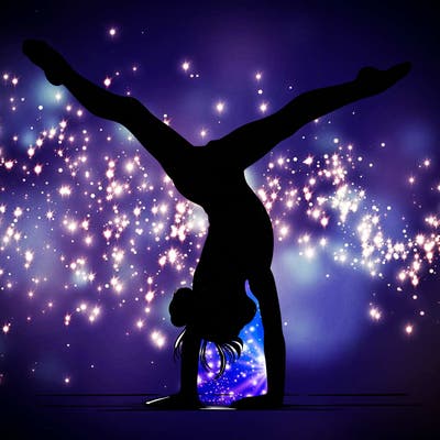 realistic gymnastic hand stand girl in four splits