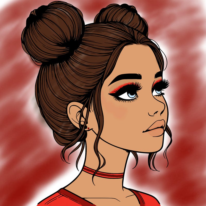 realistic girl with buns on the top of her head