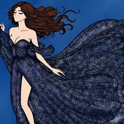 realistic woman in dress flowing the the wind