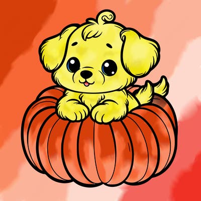 cute little puppy in a pumpkin