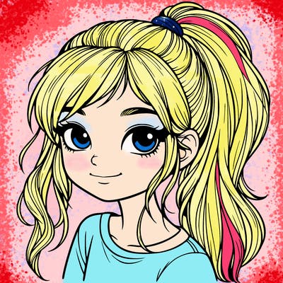 realistic girl with ponytail