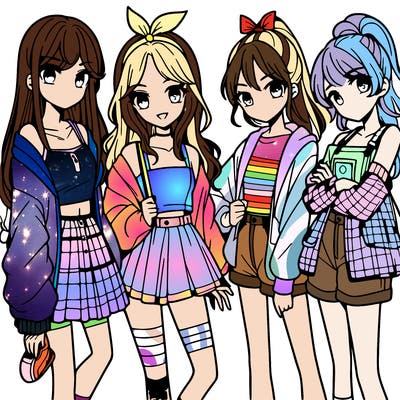 teen manga girls group of 4