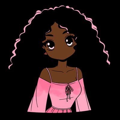 a black anime girl with long afro hair