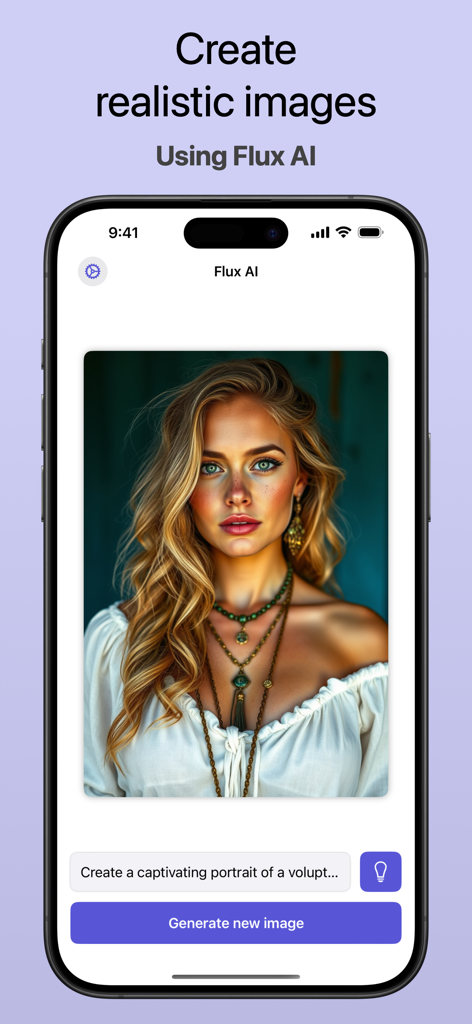 Portrait réaliste généré par l'application Flux AI Image Generator