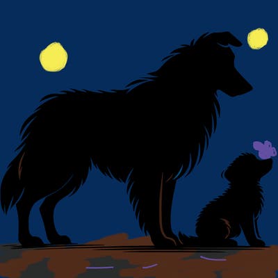 silhouette of a shepherd with his still and baby dog