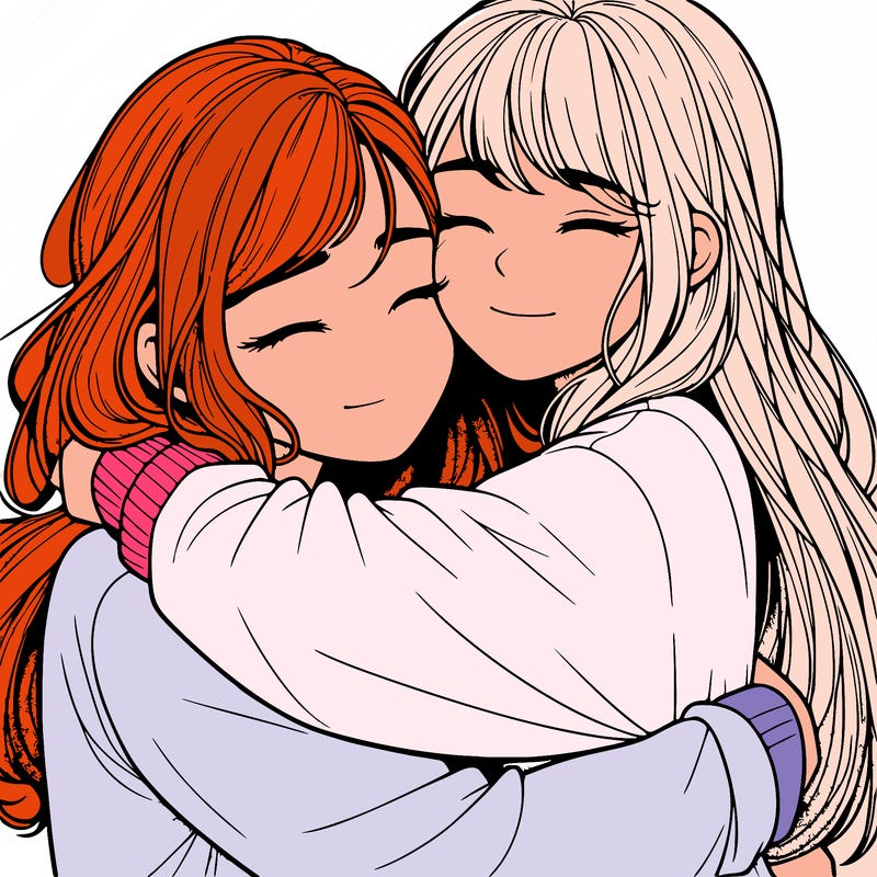 realistic two girls hugging