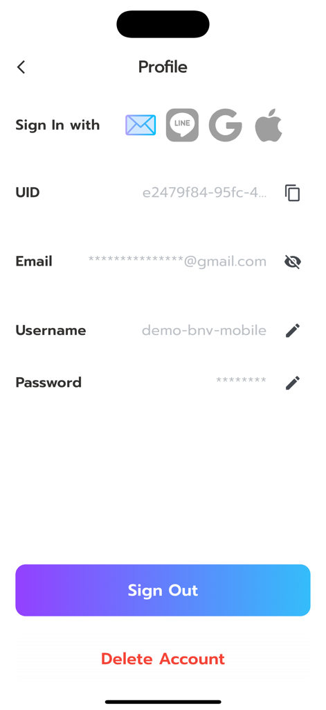 Botnoi Voice - Text to Speech - User profile screen in the Botnoi Voice app showing account details and sign in options