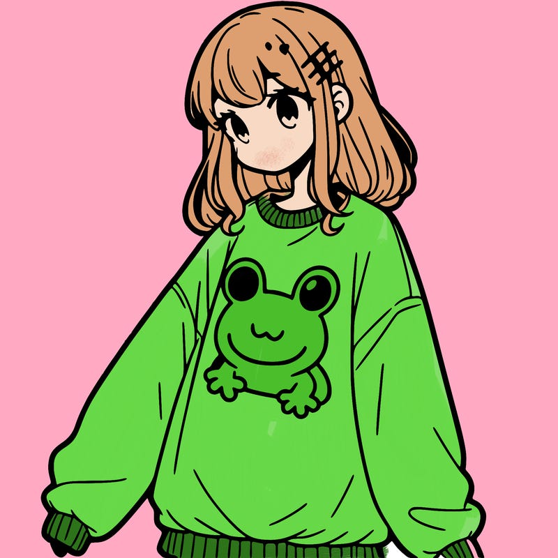 girl wearing frogging sweatshirt