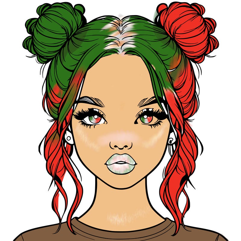 realistic girl with two buns in hair and lips