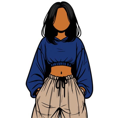realistic girl faceless with baggy pants and a crop top
