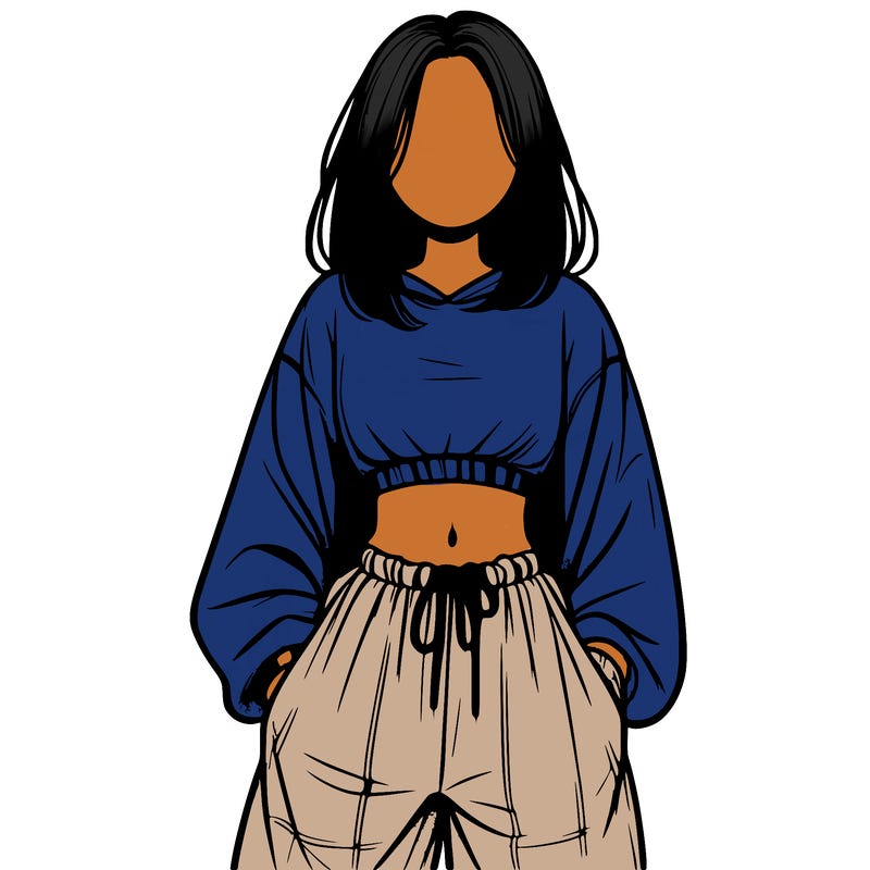 realistic girl faceless with baggy pants and a crop top