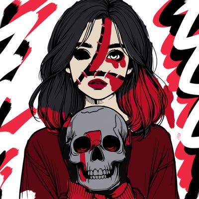 realistic girl holding a skull