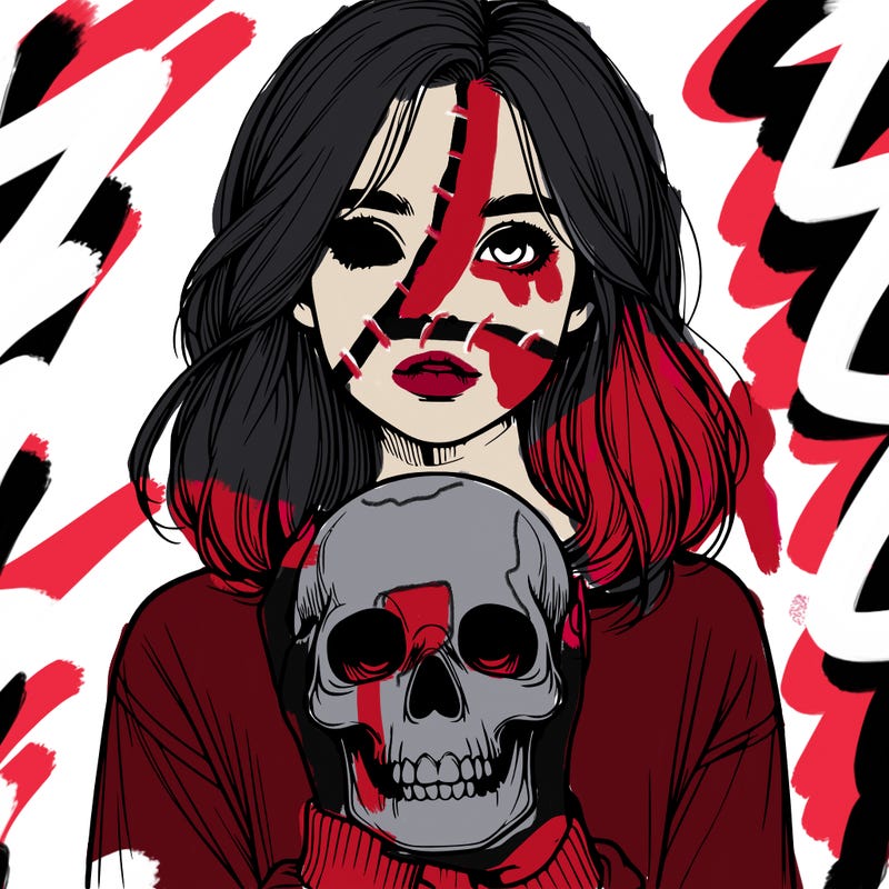 realistic girl holding a skull